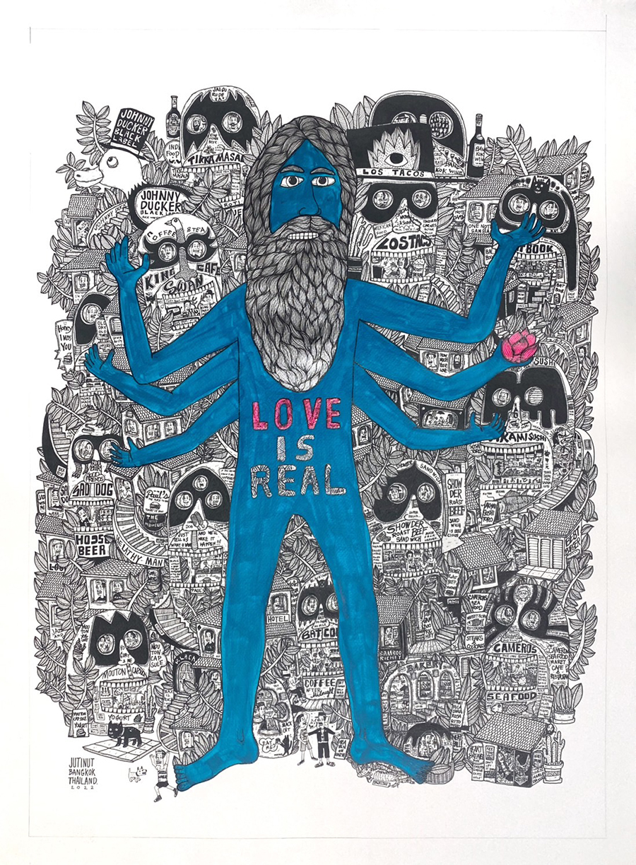 900_BLUE INDIAN MAN_56X76_ACRYLIC&BLACK INK ON PAPER_2020.jpg